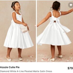 Azazie White Girls' A-Line Satin Bow-Back Dress